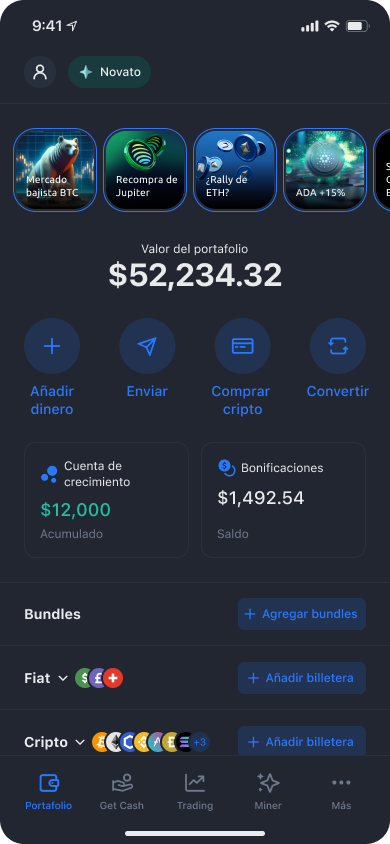 La app de YouHodler en un celular, con el portafolio y el valor de la cuenta